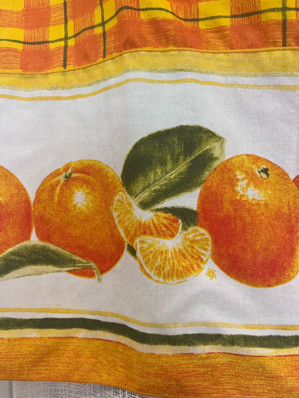 Fruit Orange Print Cafe Curtain Valance Kitchen Yellow Plaid Retro Colorful 70s